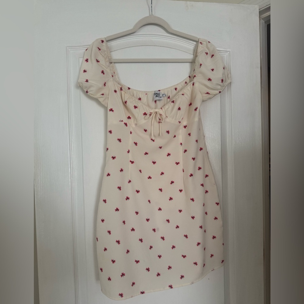 Cream Dress with Red Floral Pattern